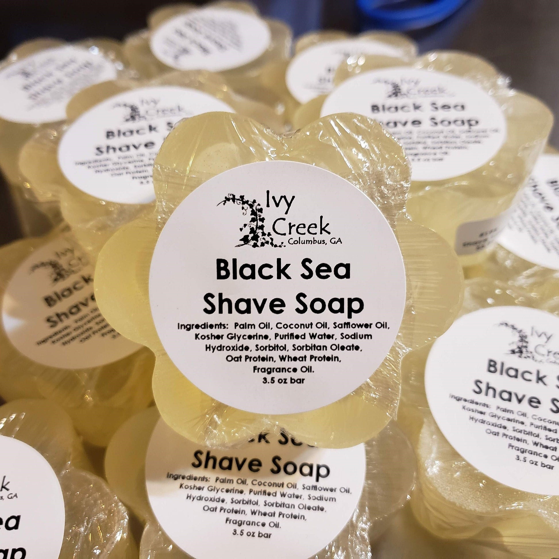 Ivy Creek Black Sea Shave Soap - Glycerin-based, Sweet and Salty Ocean Scent, Prevents Razor Burn, 3.5 oz