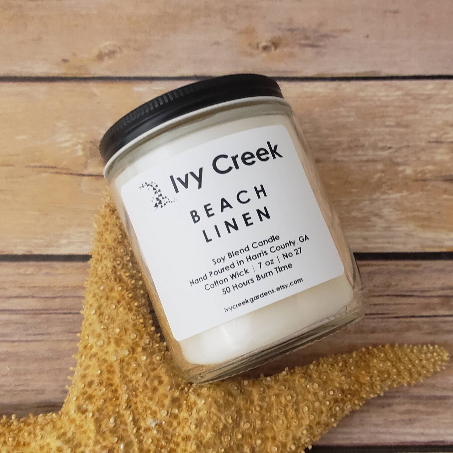 Ivy Creek No 27 | Beach Linen Soy Blend Candle | Hand Poured | 7 oz | Cotton Wick | Small Batch | Clean Burning | Container Candle