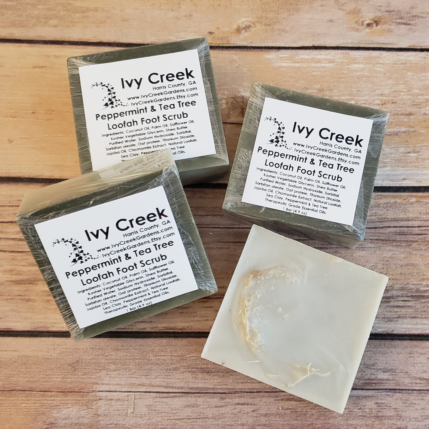 Ivy Creek Peppermint & Tea Tree Loofah Foot Scrub Soap with French Green Clay | Vegan Soap - 4.9 oz