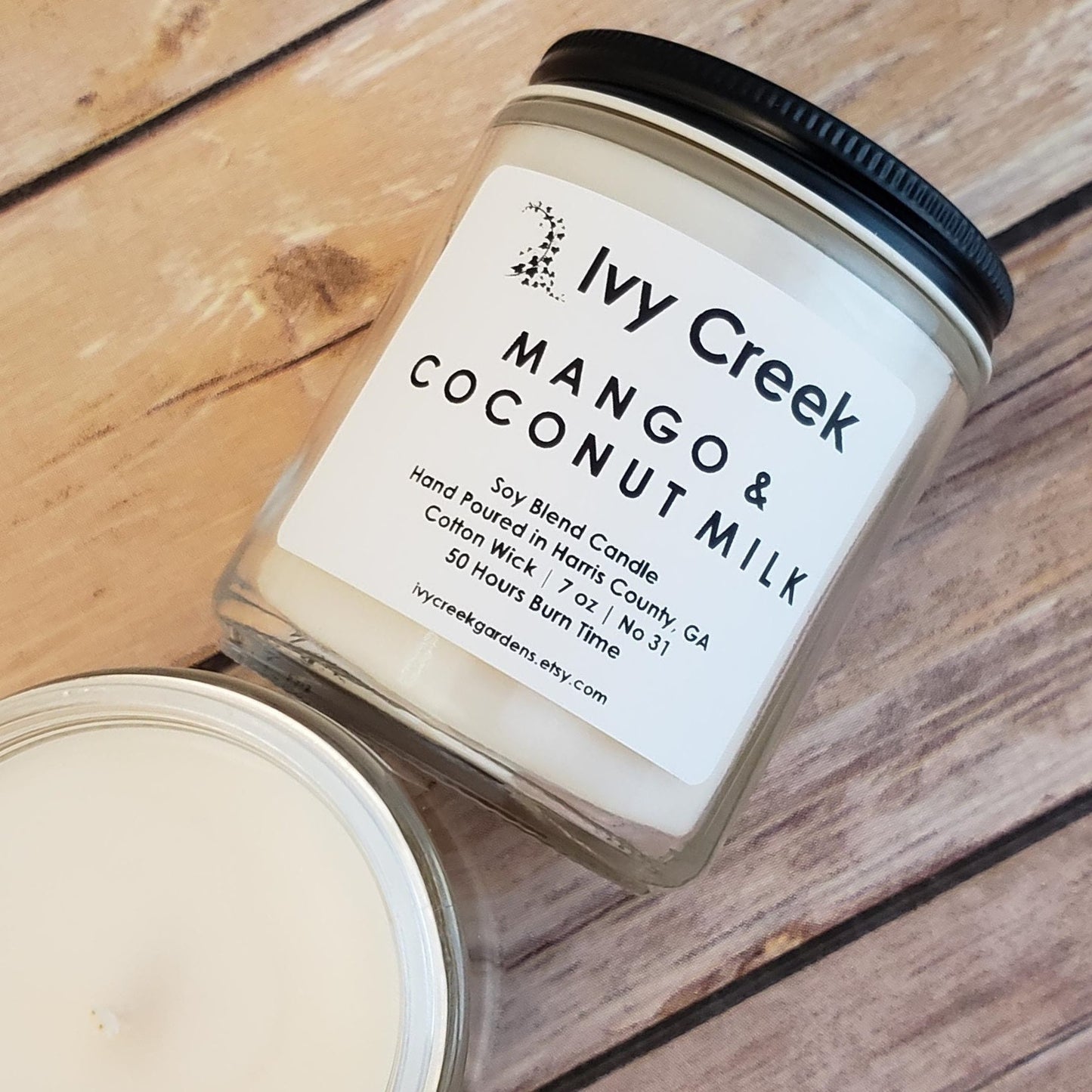 Ivy Creek No 31 | Mango & Coconut Milk Soy Blend Candle | Hand Poured | 7 oz | Cotton Wick | Small Batch | Clean Burning | Container Candle