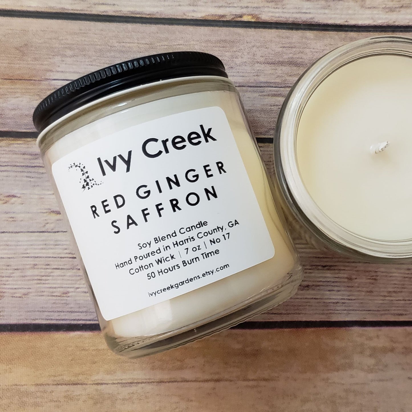 Ivy Creek No. 17 Red Ginger Saffron Soy Blend Candle | Hand-Poured | 7 oz | Cotton Wick | Small Batch | Clean Burning | Container Candle