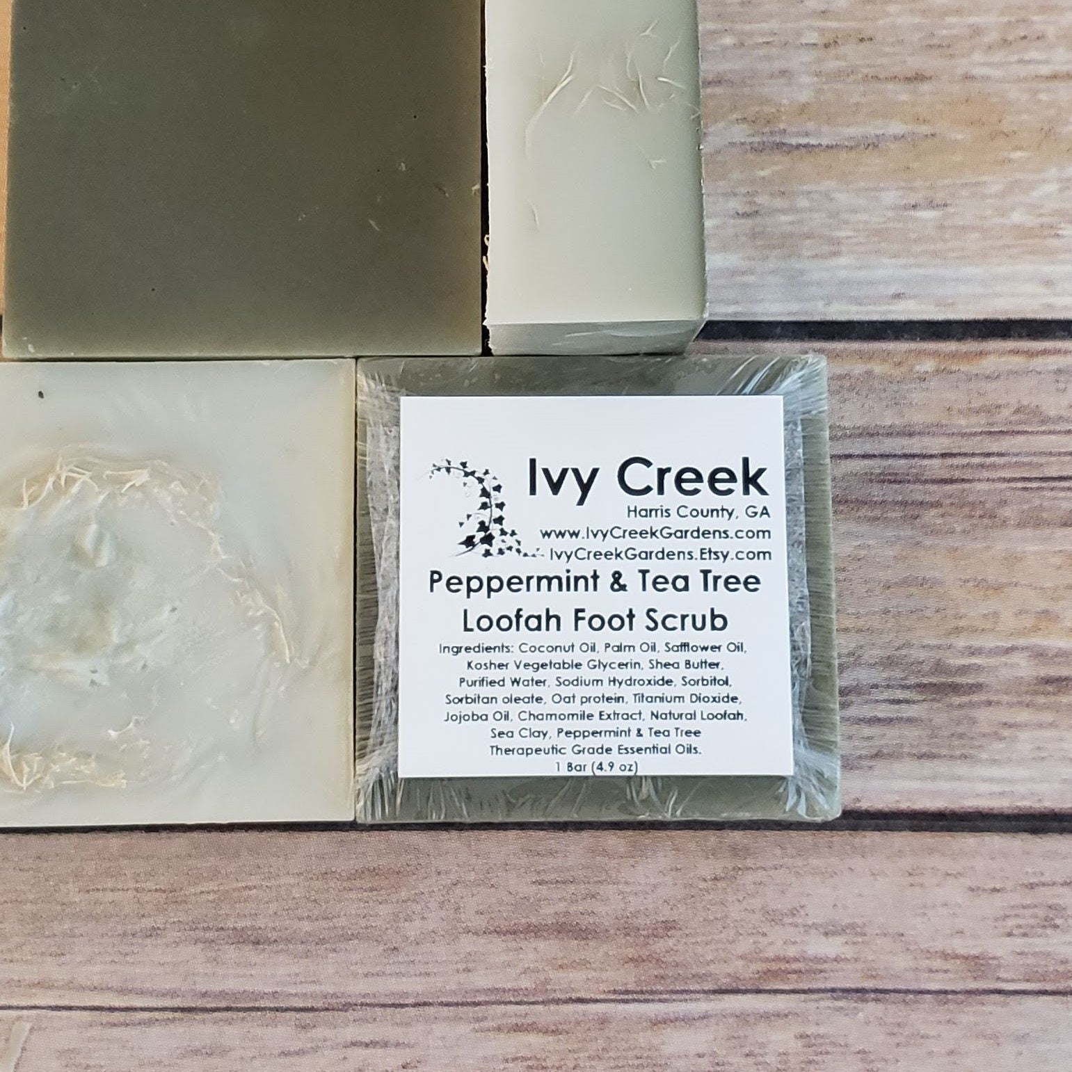 Ivy Creek Peppermint & Tea Tree Loofah Foot Scrub Soap with French Green Clay | Vegan Soap - 4.9 oz