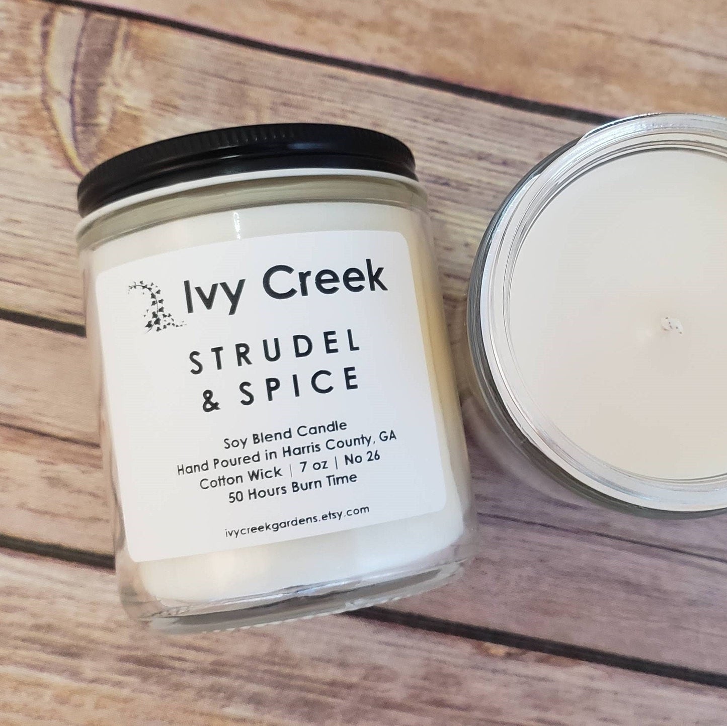 Ivy Creek No 26 | Strudel & Spice Soy Blend Candle | Hand Poured | 7 oz | Cotton Wick | Small Batch | Clean Burning | Container Candle