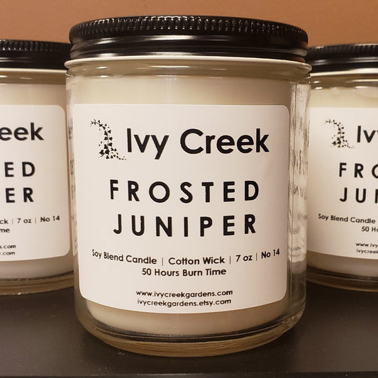 Ivy Creek No. 14 Frosted Juniper Soy Blend Candle | Hand-Poured | 7 oz | Cotton Wick | Small Batch | Clean Burning | Container Candle