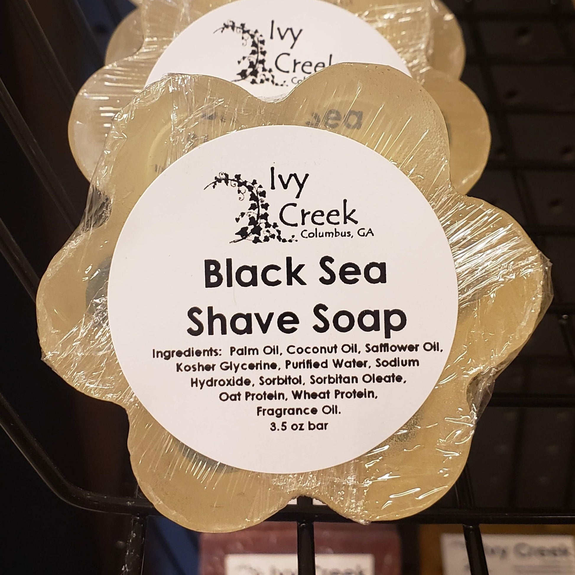 Ivy Creek Black Sea Shave Soap - Glycerin-based, Sweet and Salty Ocean Scent, Prevents Razor Burn, 3.5 oz