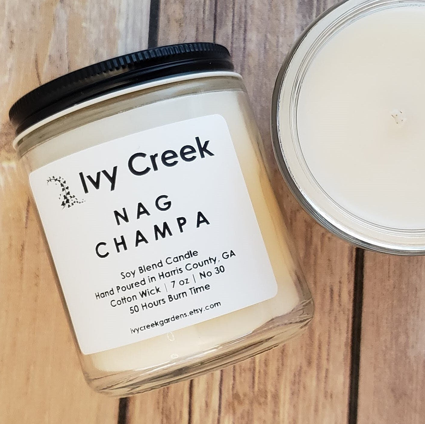 Ivy Creek No 30 | Nag Champa Exotic Aroma Soy Blend Candle | Hand Poured | 7 oz | Cotton Wick | Small Batch | Clean Burning | Container