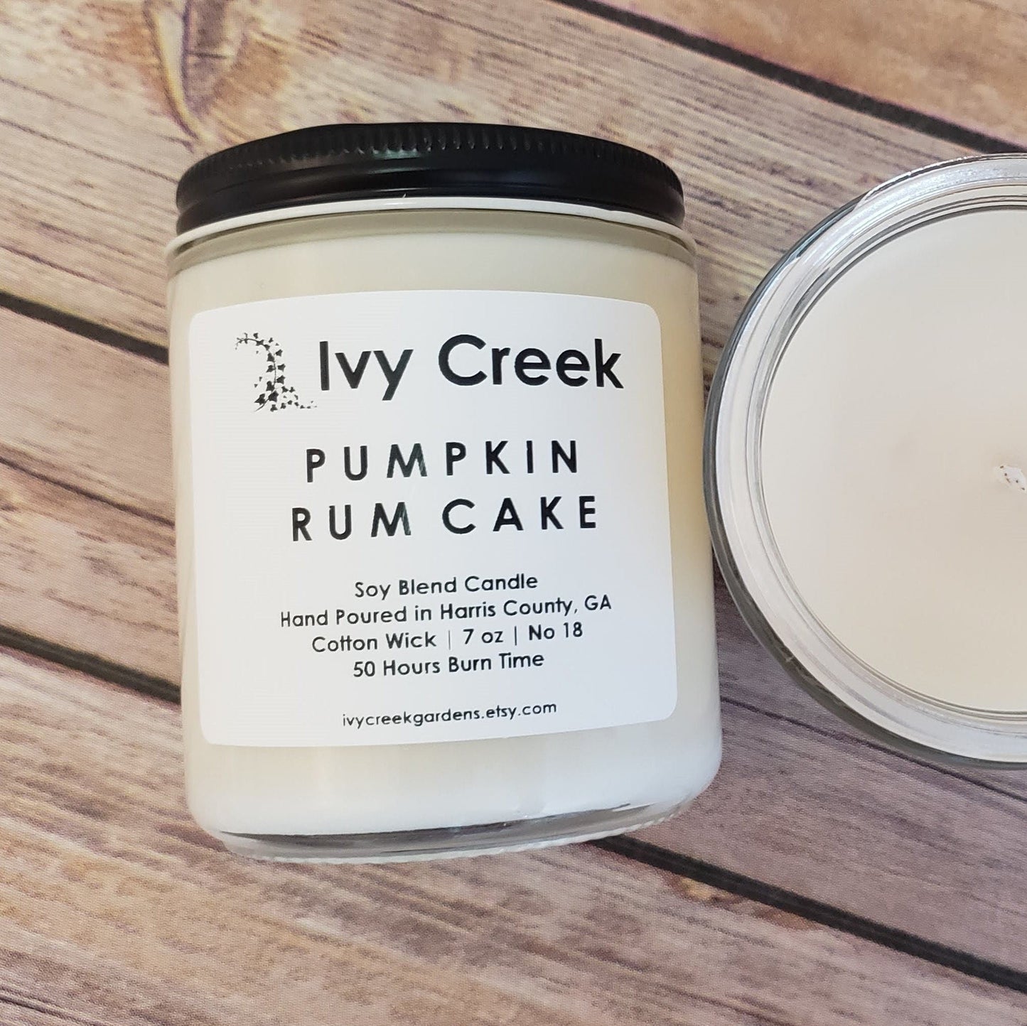 Ivy Creek No. 18 Pumpkin Rum Cake Soy Blend Candle | Hand-Poured | 7 oz | Cotton Wick | Small Batch | Clean Burning | Container Candle