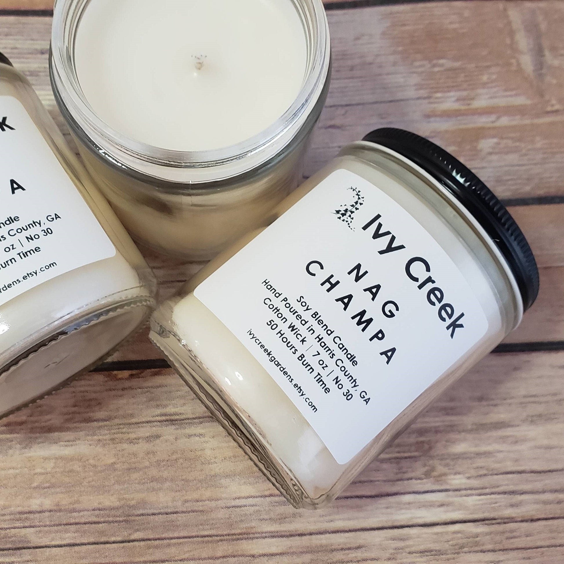 Ivy Creek No 30 | Nag Champa Exotic Aroma Soy Blend Candle | Hand Poured | 7 oz | Cotton Wick | Small Batch | Clean Burning | Container