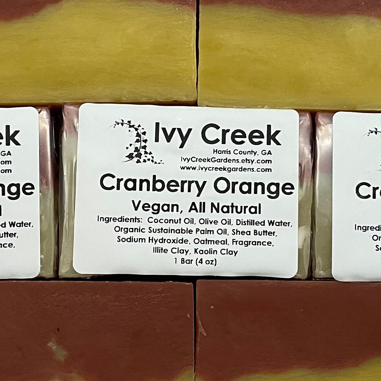 Ivy Creek Cranberry Orange Soap - Vegan, Holiday Scent, Natural Soap - Handmade Soap Gift - 4 oz