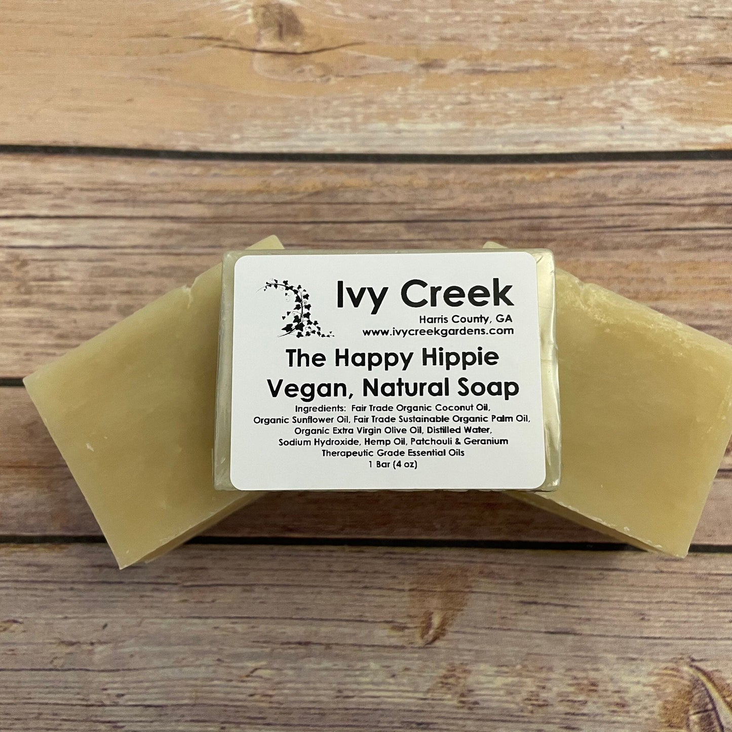 Ivy Creek The Happy Hippie Vegan Soap | Patchouli and Geranium Scented Natural Soap - 4 oz bar soap