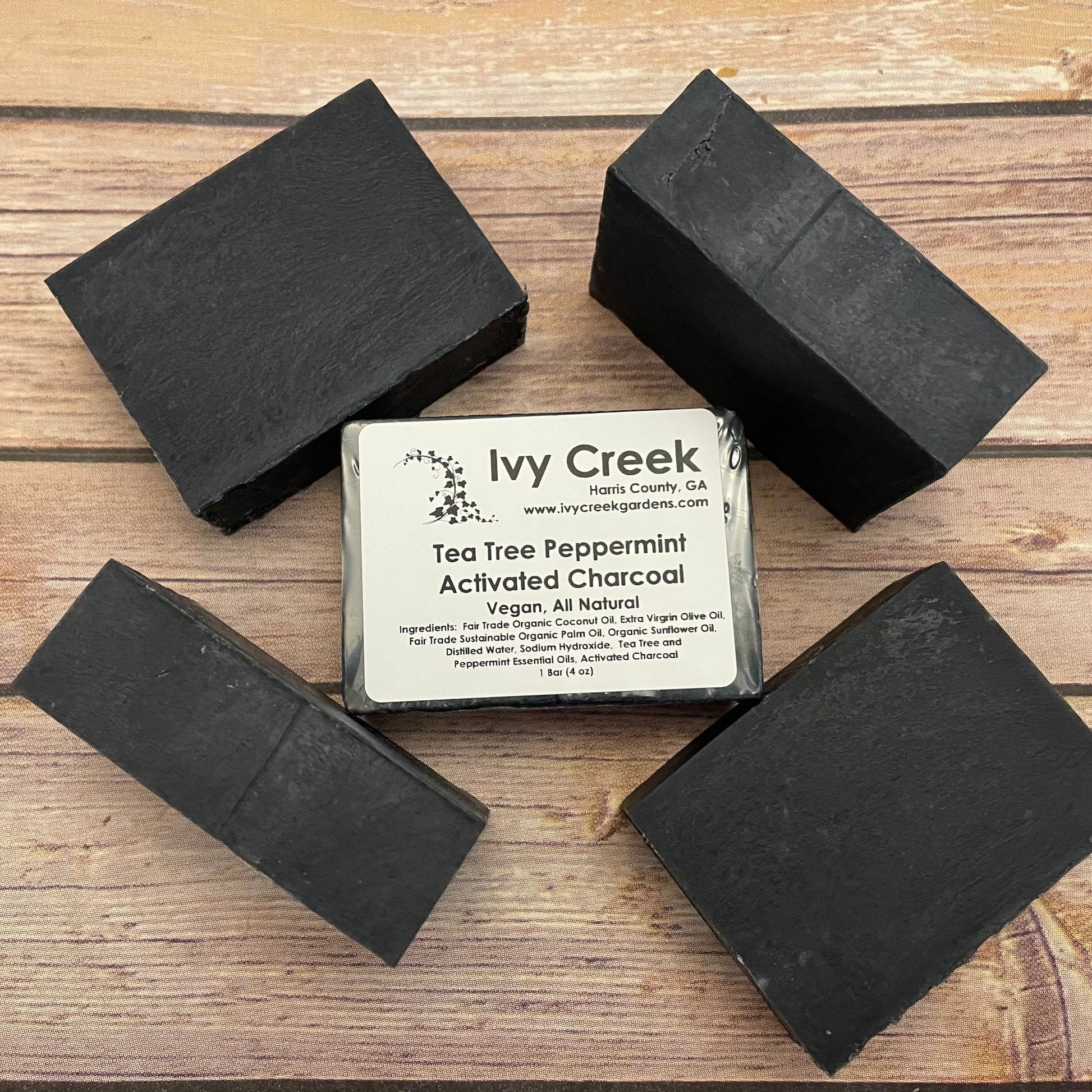 Ivy Creek Tea Tree Peppermint Activated Charcoal Soap | Vegan and Detoxifying Natural Soap - 4oz bar soap