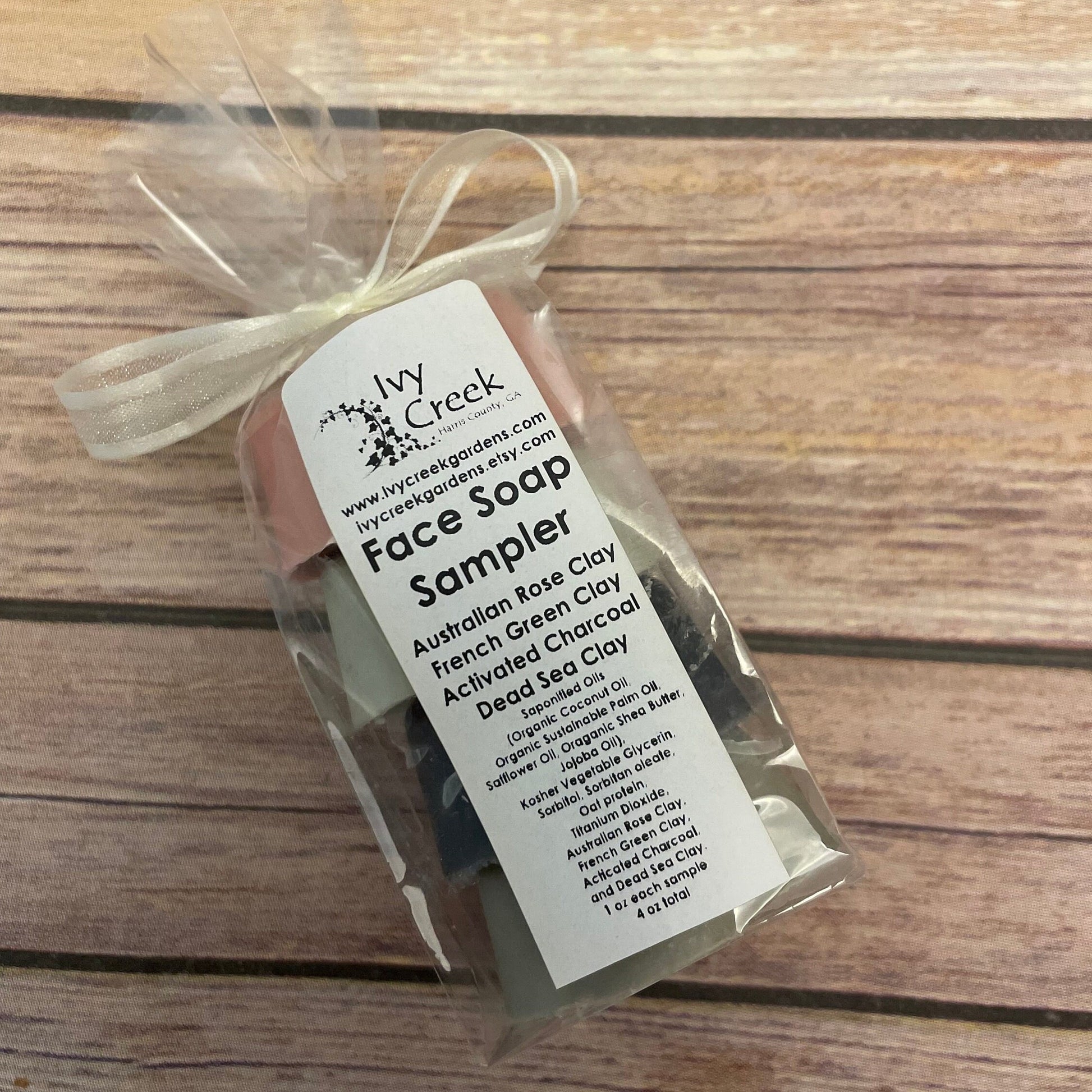 Ivy Creek Clay Face Soap Sampler Set | Australian Rose Clay, French Green Clay, Activated Charcoal, Dead Sea Clay - 4 oz