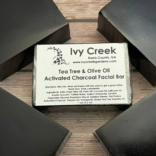 Ivy Creek Tea Tree & Olive Oil Activated Charcoal Facial Bar | Natural Soap | Holistic Soap | Tea Tree Soap | Olive Oil Soap | 5.2 oz