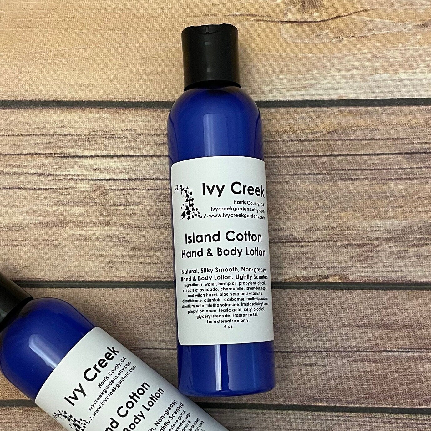 Ivy Creek Island Cotton Silky Smooth Hand & Body Lotion - All-Natural, Holistic, Lightly Scented - Ready to Ship - 4 oz