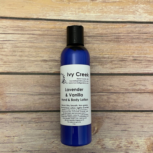 Ivy Creek Lavender and Vanilla Silky Smooth Hand & Body Lotion - All-Natural, Holistic, Lightly Scented - Ready to Ship - 4 oz