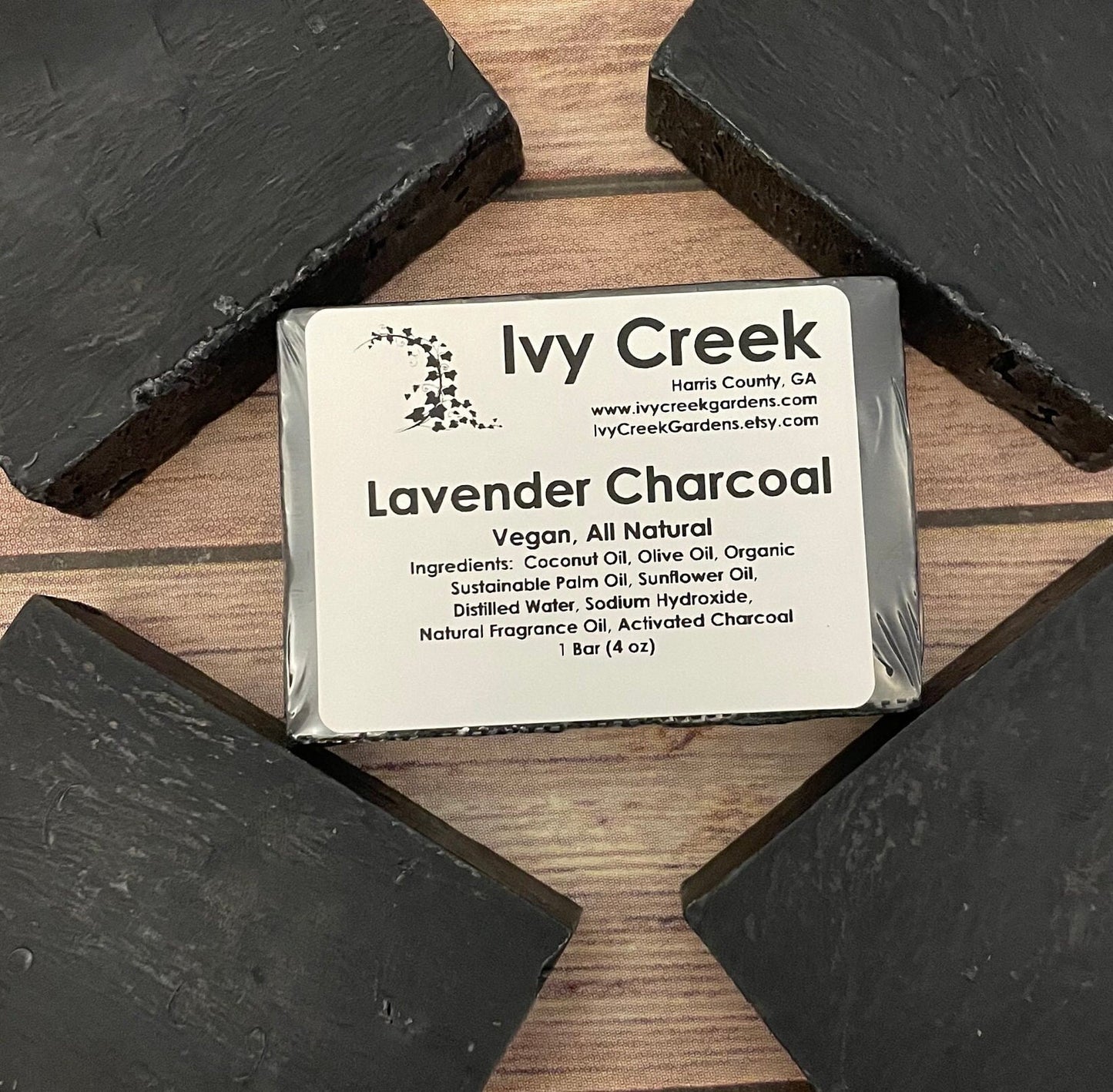 Ivy Creek Activated Charcoal Soap Bar - Fragrance-Free, Vegan, 4 oz