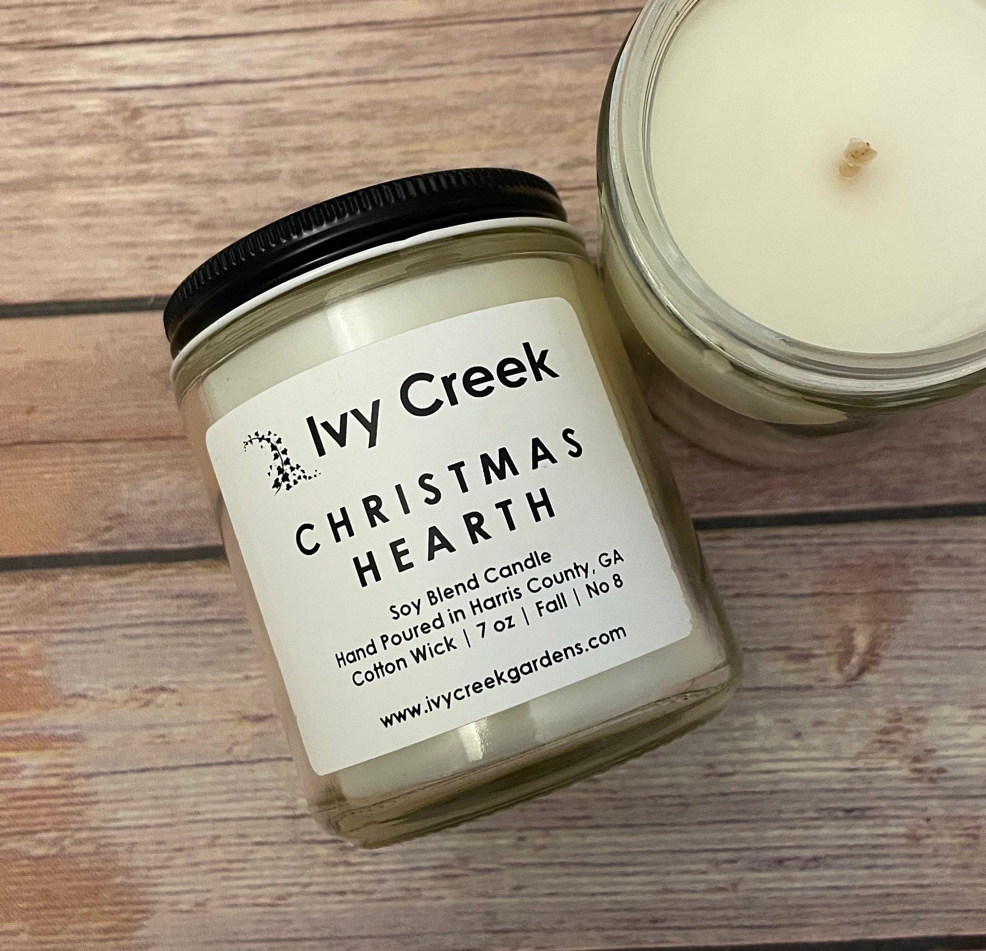 Ivy Creek No 8 | Christmas Hearth Soy Blend Candle | Hand Poured | 7 oz | Cotton Wick | Small Batch | Clean Burning | Container Candle