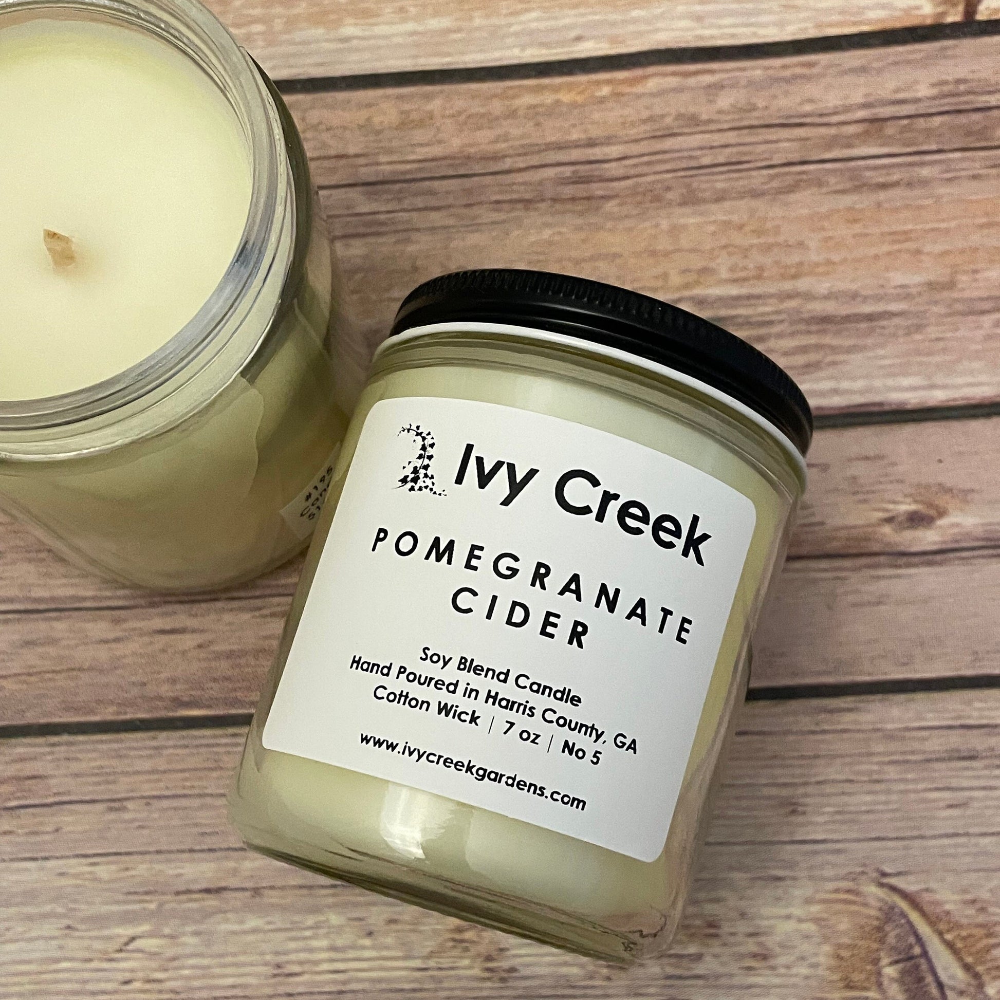 Ivy Creek No 5 | Pomegranate Cider Soy Blend Candle | Hand Poured | 7 oz | Cotton Wick | Small Batch | Clean Burning | Container Candle