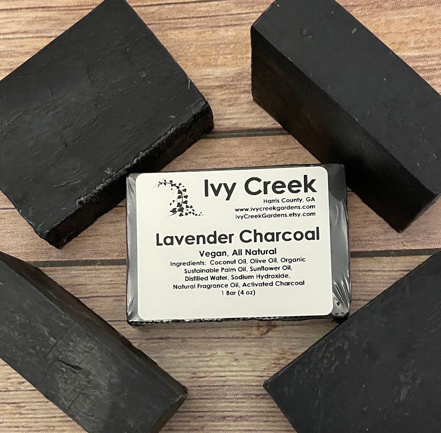 Ivy Creek Activated Charcoal Soap Bar - Fragrance-Free, Vegan, 4 oz