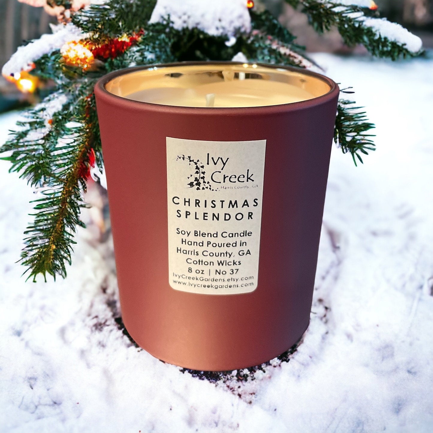 Ivy Creek No 37 | Christmas Splendor Soy Blend Candle | Hand Poured | 8 oz | Cotton Wick | Small Batch | Clean Burning | Christmas