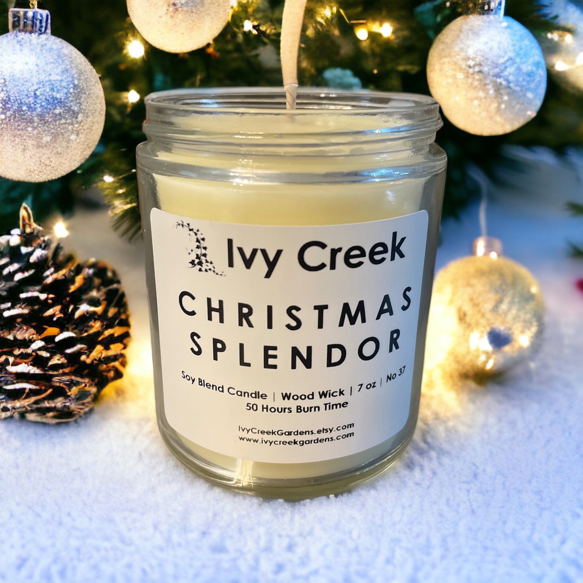 Ivy Creek No 37 | Christmas Splendor Soy Blend Candle | Hand Poured | 7 oz | Cotton Wick | Small Batch | Clean Burning | Container Candle