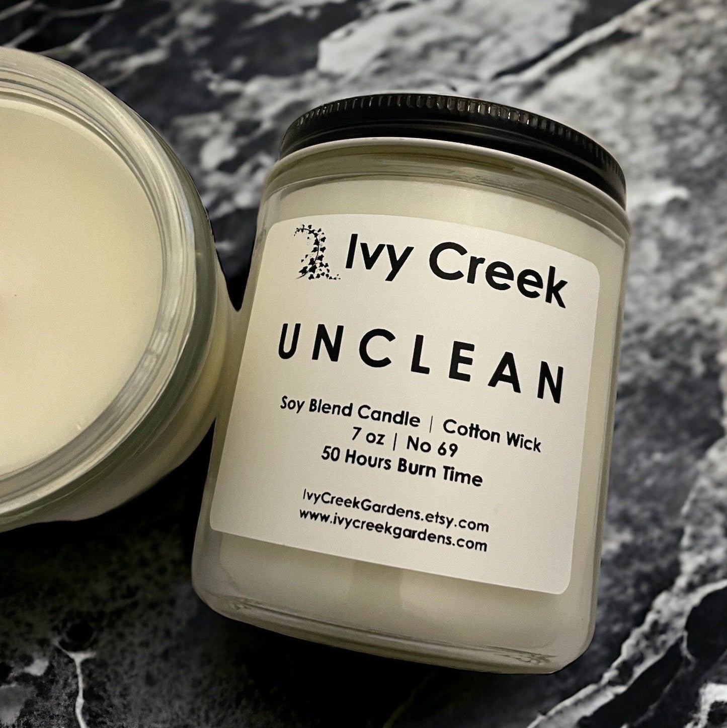 Ivy Creek No 69 Unclean - 7 oz , Hand Poured, Cotton Wick, Small Batch, Clean Burning, Container Candle